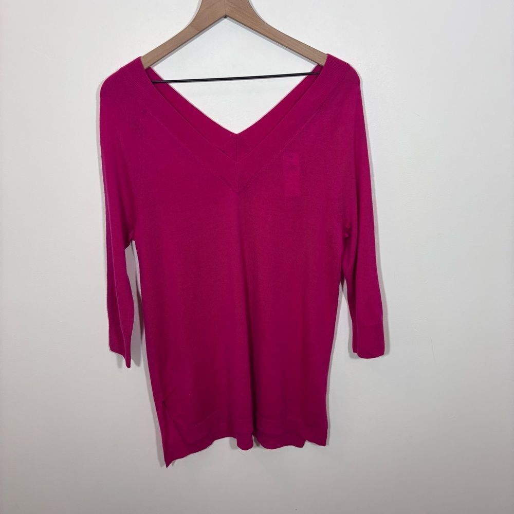 Anthropologie Moth Pink/Rose V Neck 3/4 Sleeve Merino Wool Sweater NWT Small